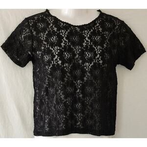 Christies Vintage Black Lace Short Sleeved Scooped Neck Top NWT Women's Size Med